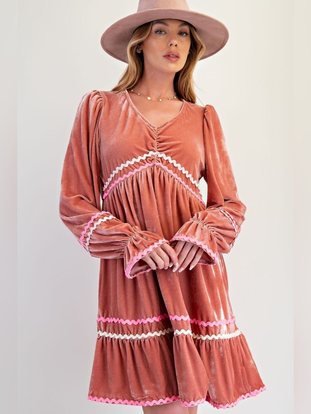 $22 Final Price! 🛍️ Easel Sugar & Spice Gingerbread Velvet Tunic Dress Boho New - Picture 5 of 9